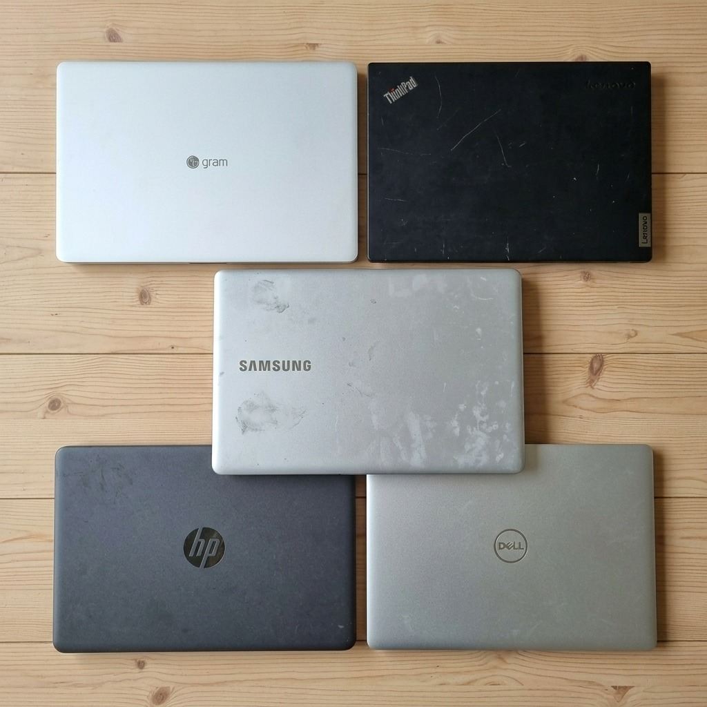 삼성, LG, HP, Dell, Lenovo 노트북 로고가 나열된 모습