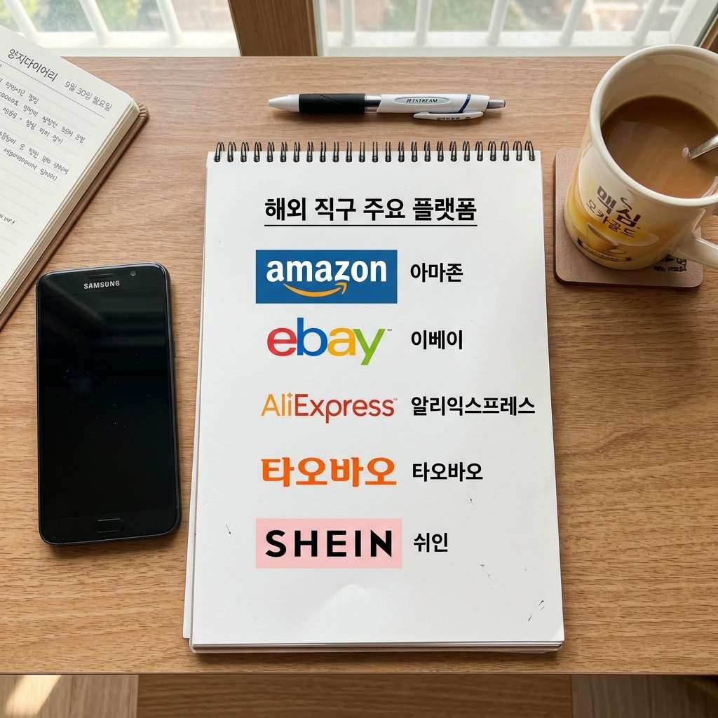 한국어로 표시된 아마존, 이베이, 알리익스프레스, 타오바오, 쉬인 로고가 나열된 이미지