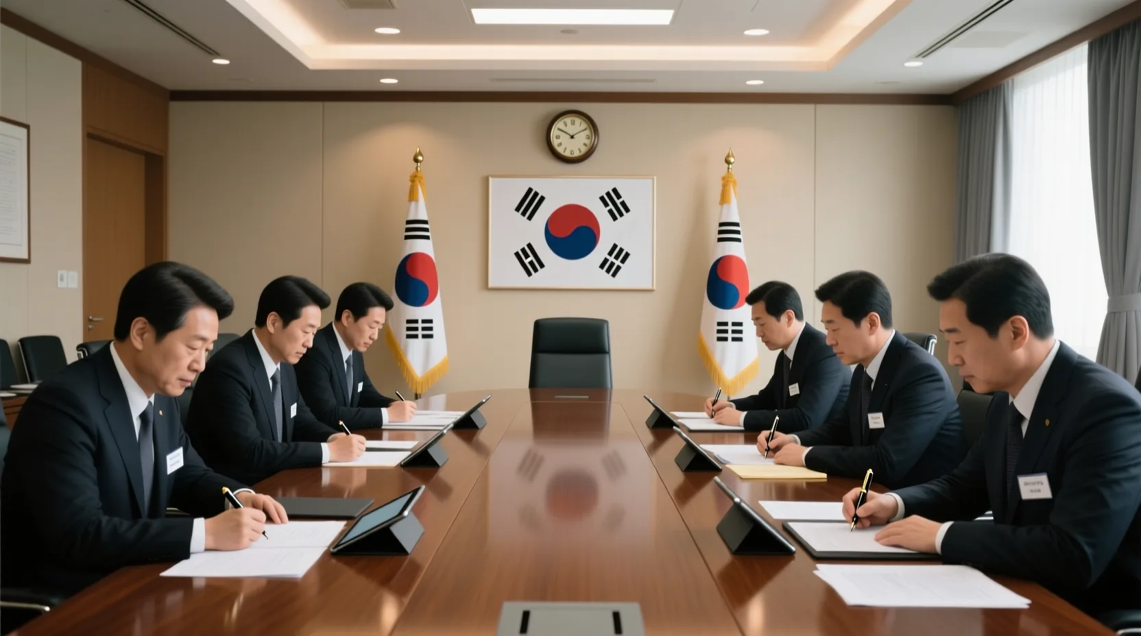 방송통신위원회 회의실에서 여러 위원이 모인 공식 회의 장면