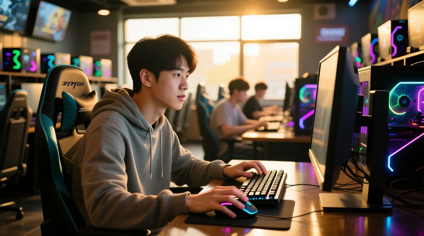 롤토체스 게임을 하는 사람의 손과 키보드